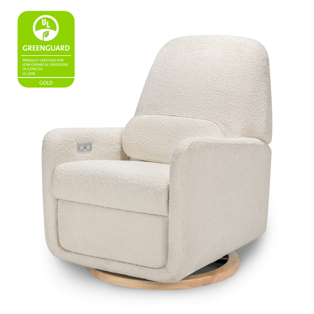 M23688WB,Arc Glider Recliner w/ Electronic Control and USB in Ivory Boucle w/ Light Wood Base