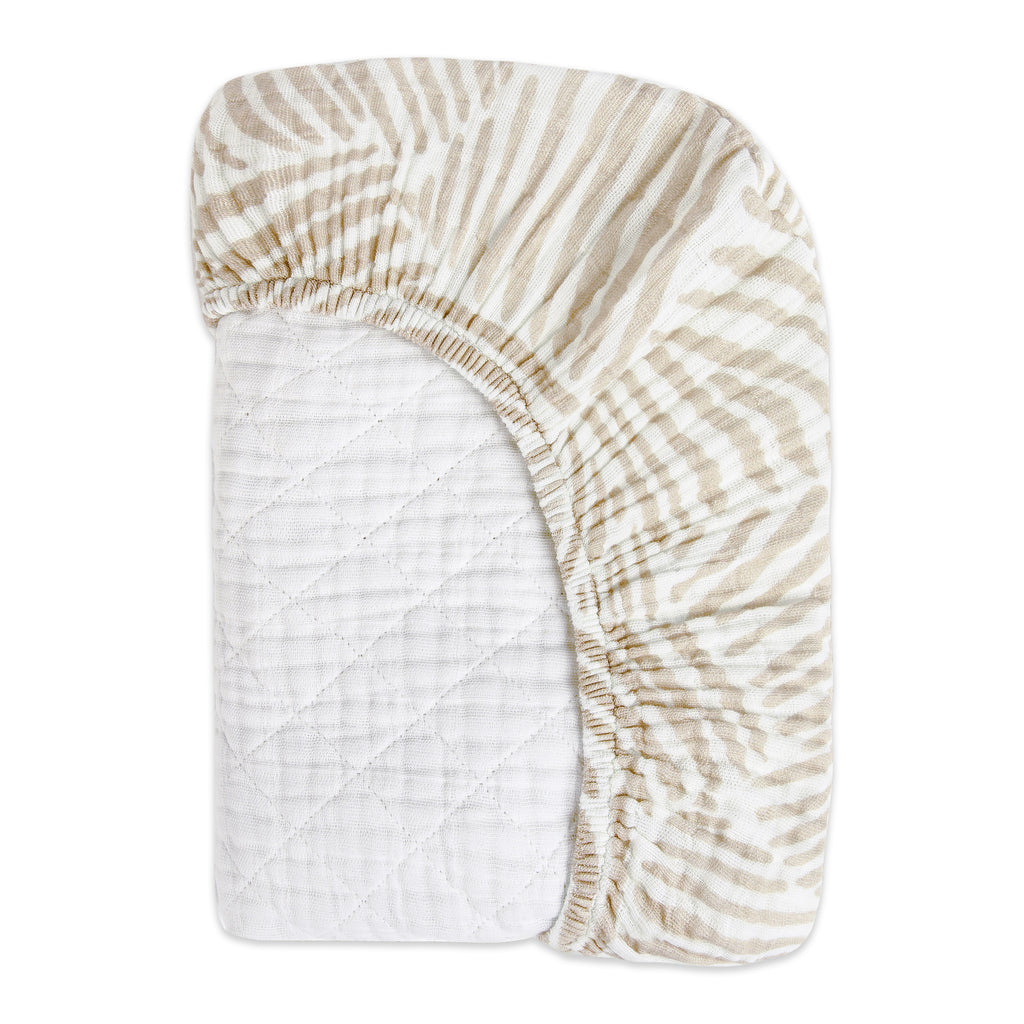 T29237,Oat Stripe Quilted Muslin Changing Pad Cover in GOTS Certified Organic Cotton