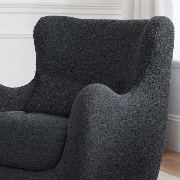 M24187BKBBB,Nursery Works,Solstice Swivel Glider in Black Boucle w/Black Wood Base