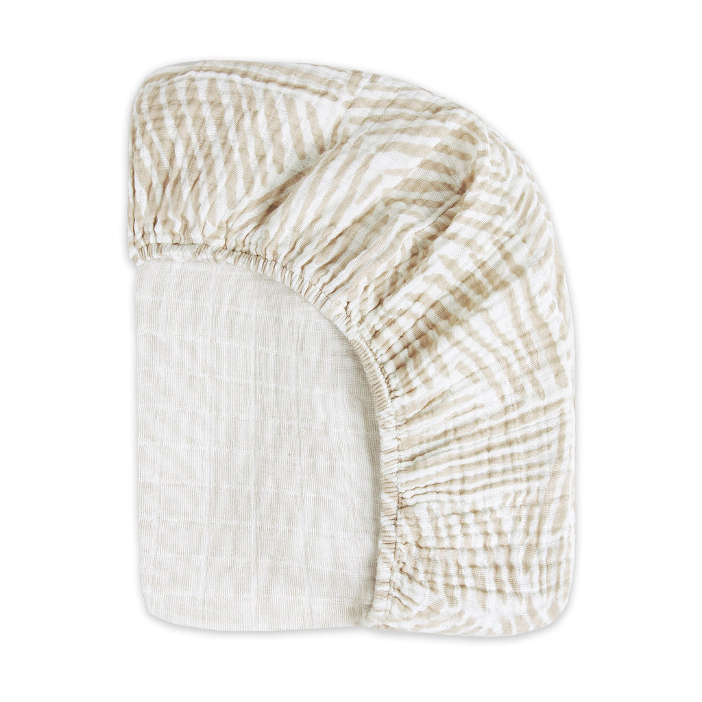 T29236,Oat Stripe Muslin Mini Crib Sheet in GOTS Certified Organic Cotton