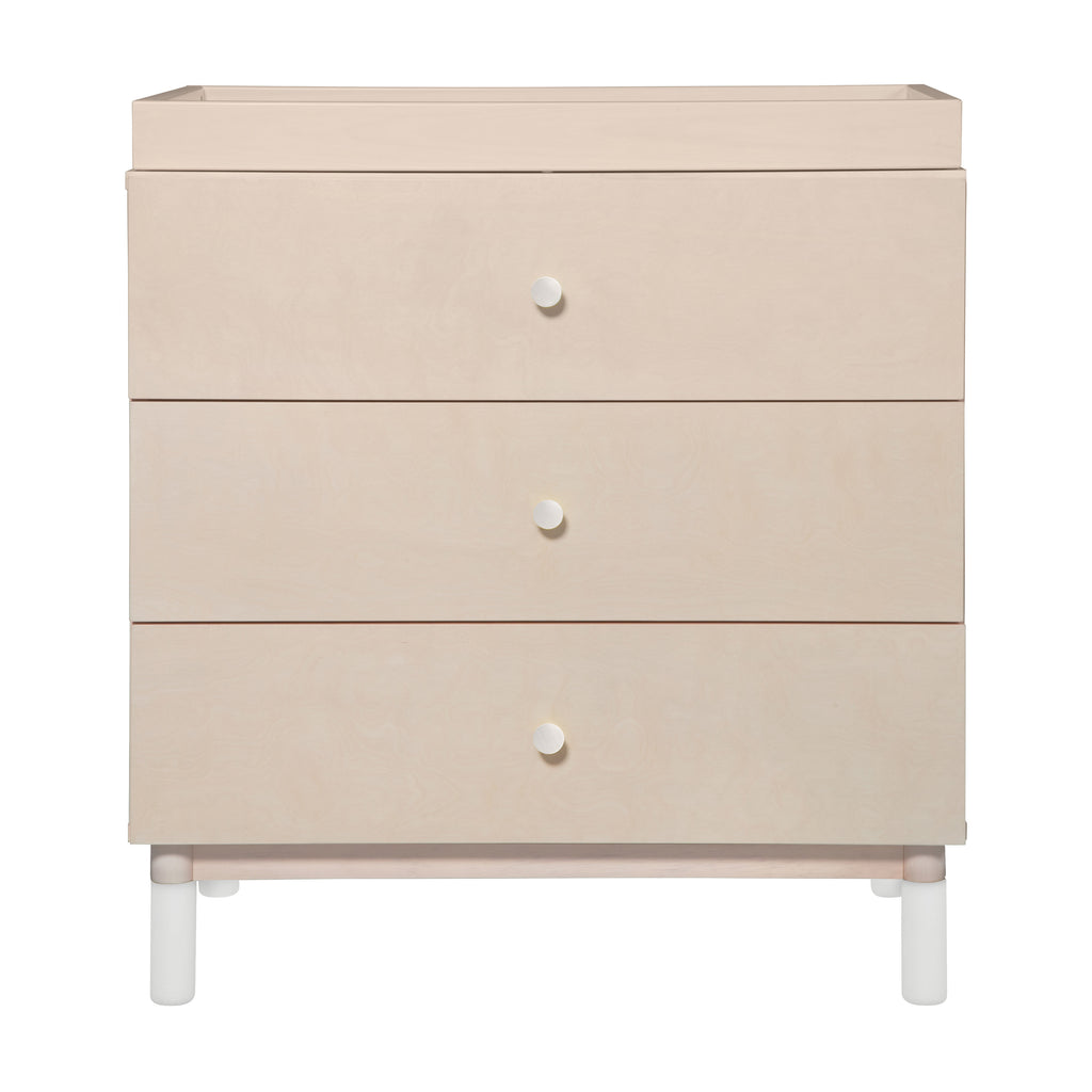 M12923NXW,Gelato 3-Drawer Changer Dresser  White Feet w/Removable Changing Tray in Washed Natural