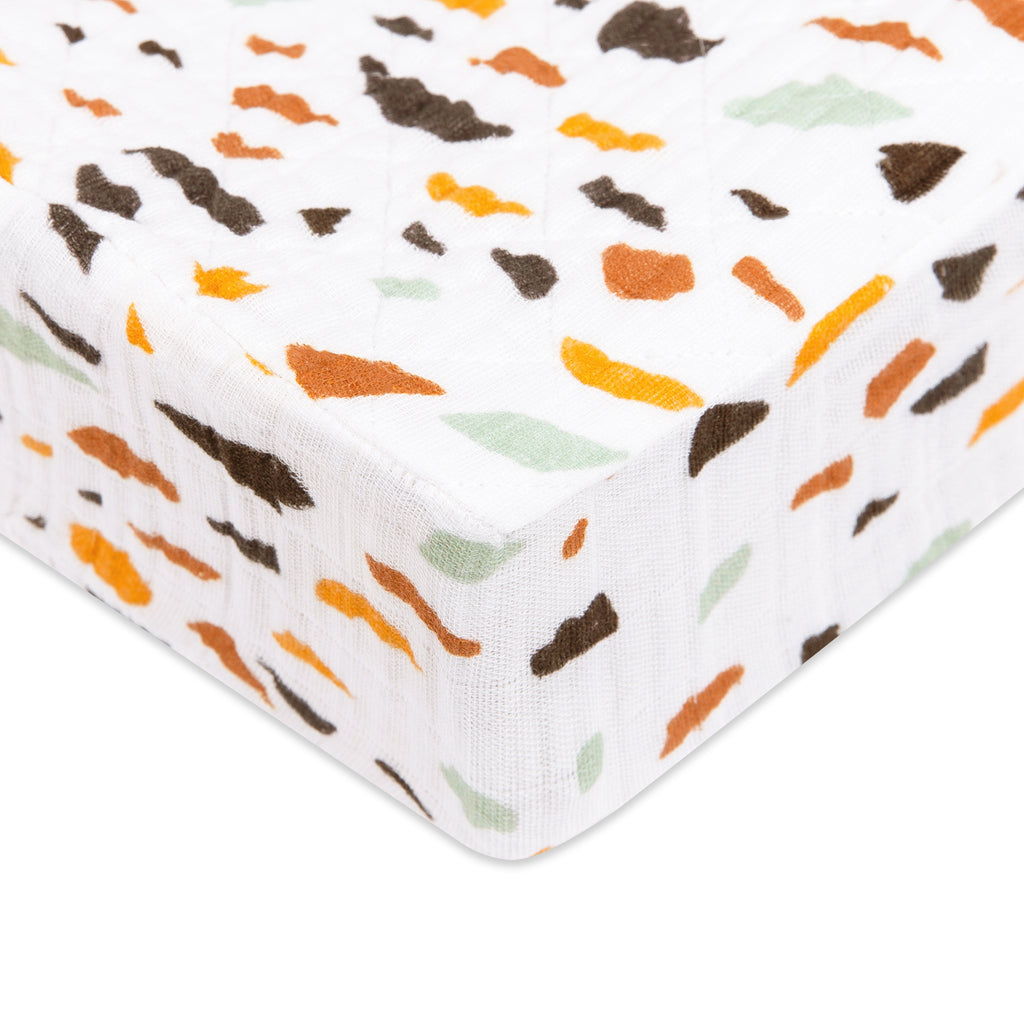 T29137,Terrazzo Quilted Muslin Changing Pad Cover in GOTS Certified Organic Cotton